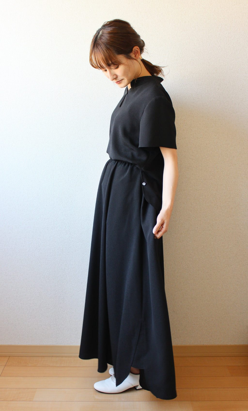 【遠隔試着】// side round flare skirt - black -