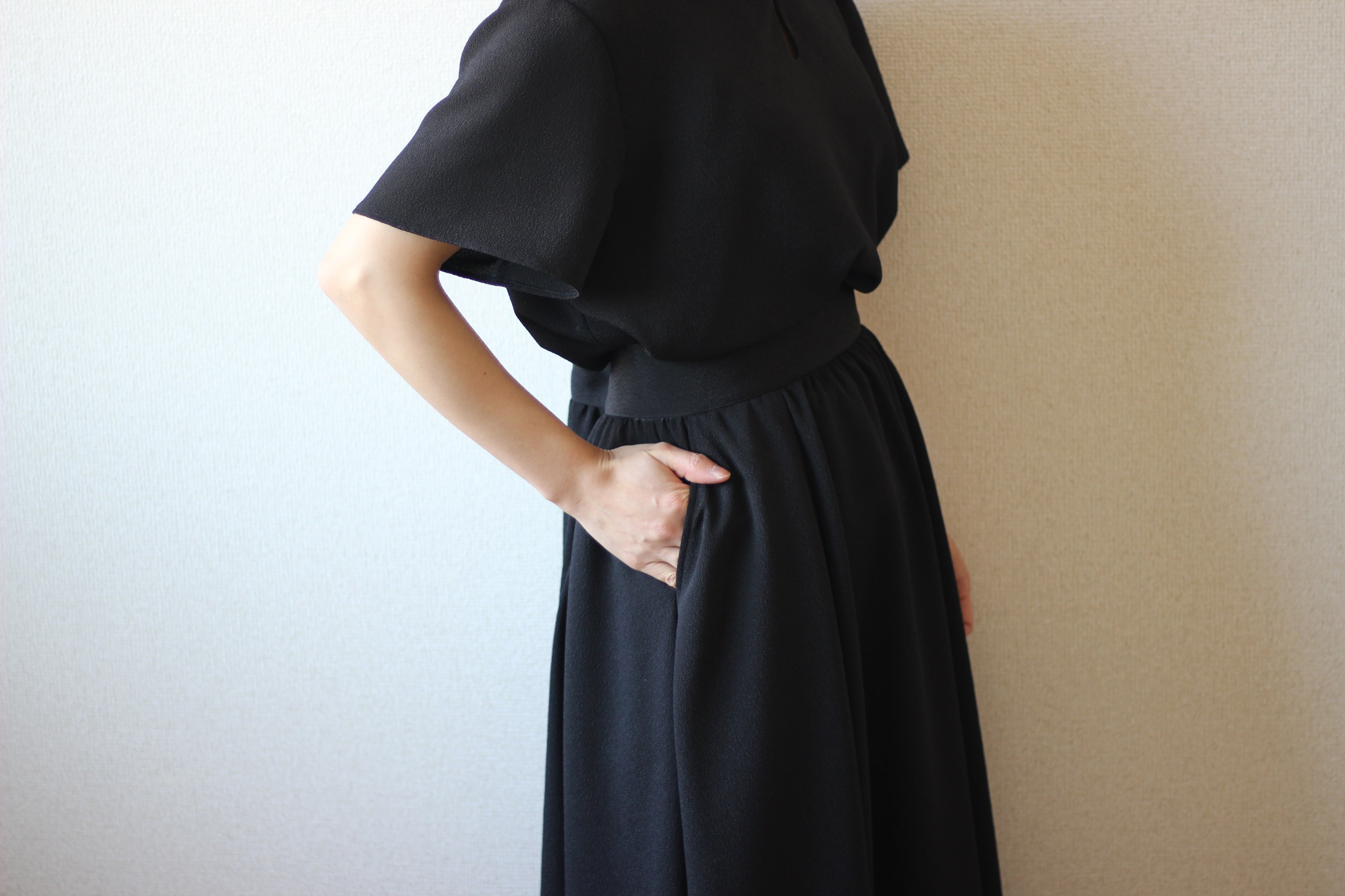 【遠隔試着】// side round flare skirt - black -