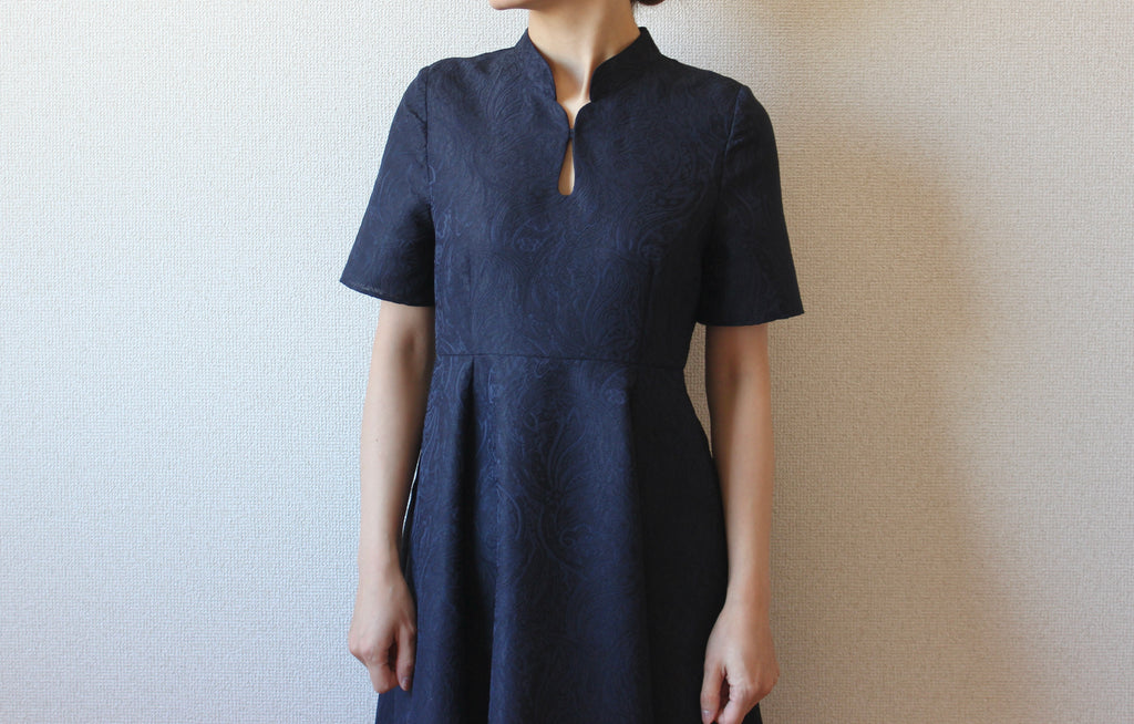 // gourd neck one piece - navy - 【12月下旬〜1月中旬お届け予定】