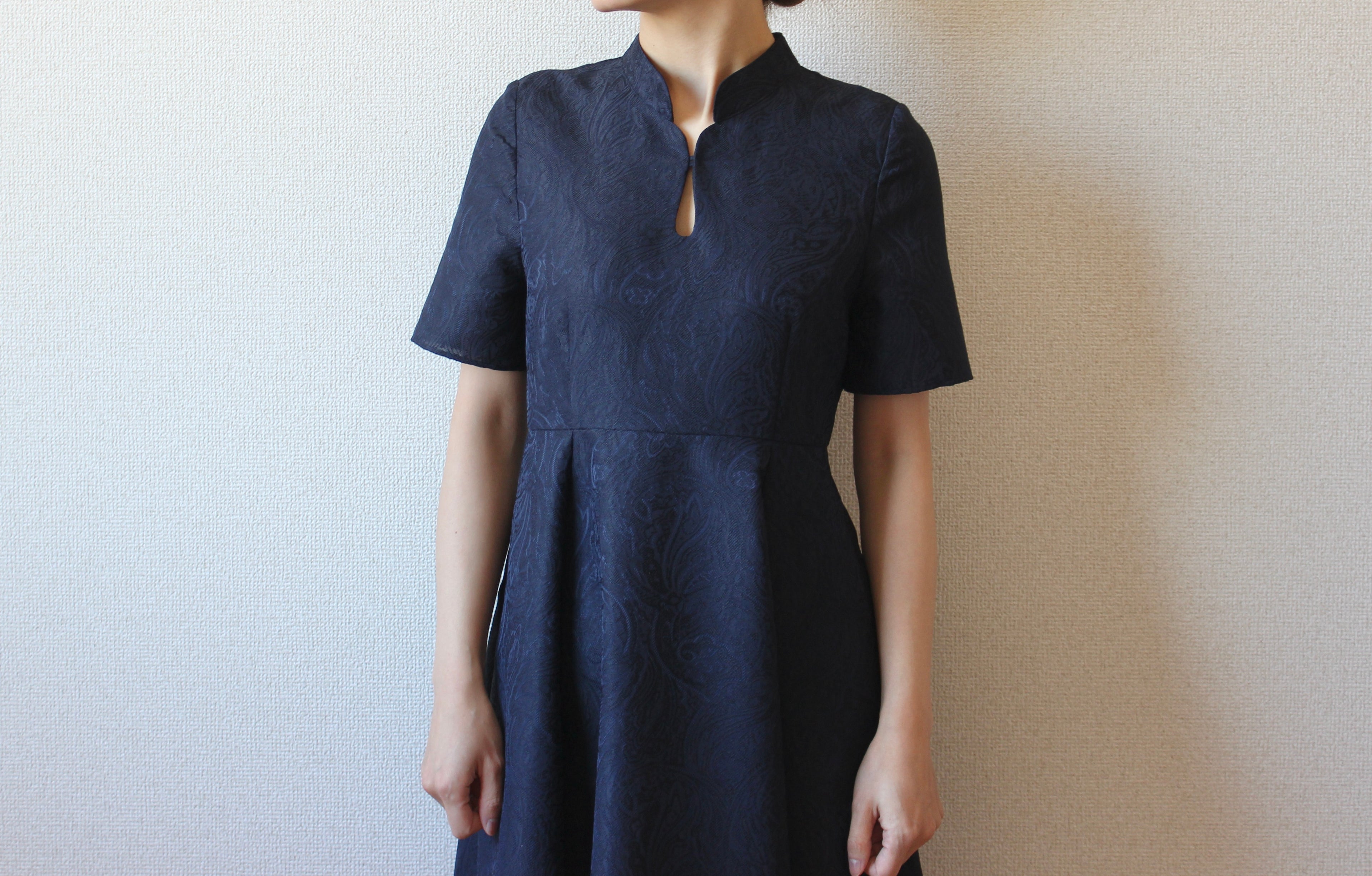// gourd neck one piece - navy - 【12月下旬〜1月中旬お届け予定】