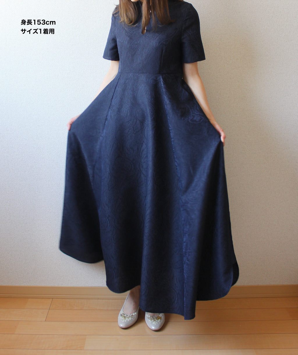 // gourd neck one piece - navy - 【12月下旬〜1月中旬お届け予定】