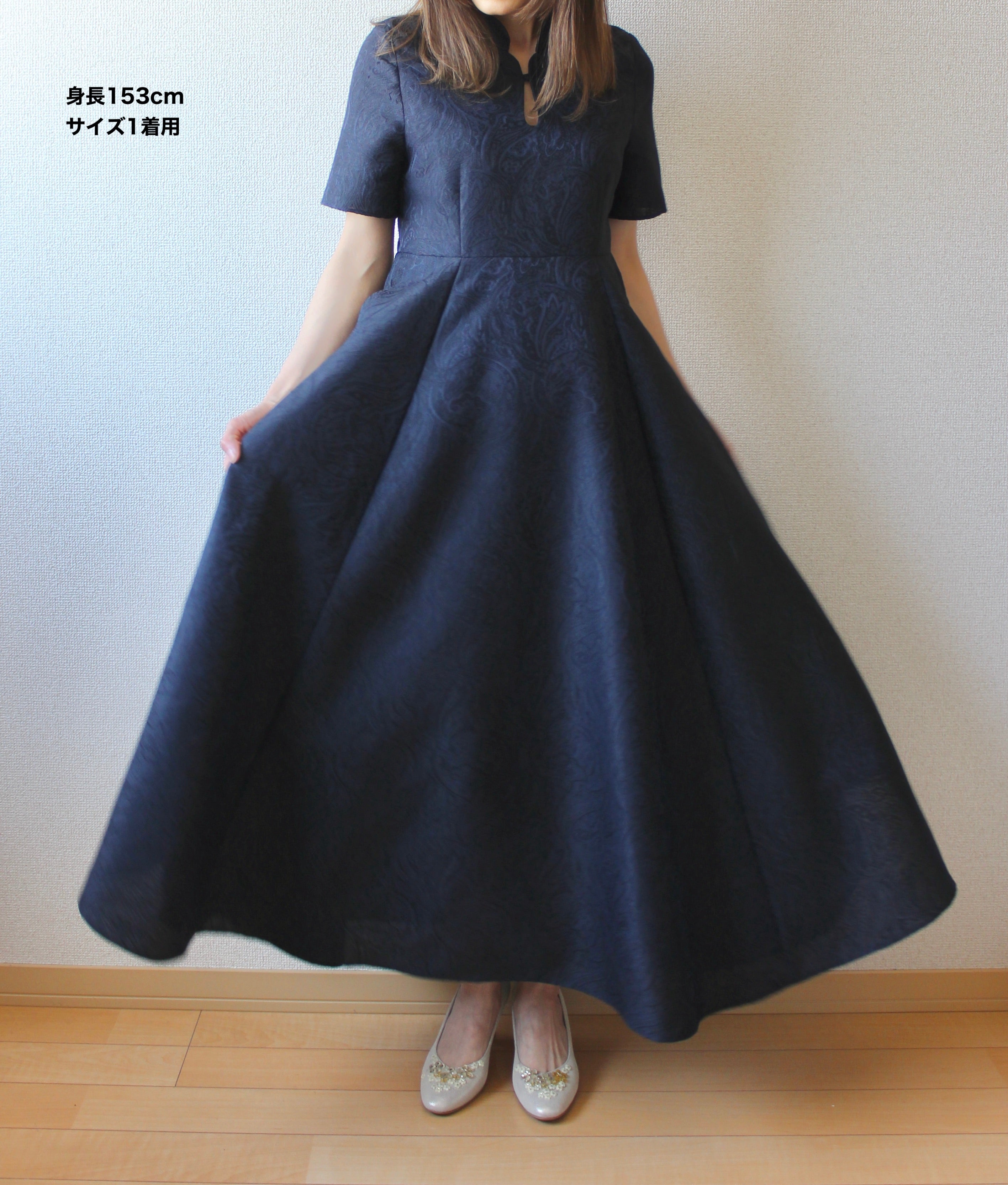 // gourd neck one piece - navy - 【10月中旬〜下旬お届け予定】