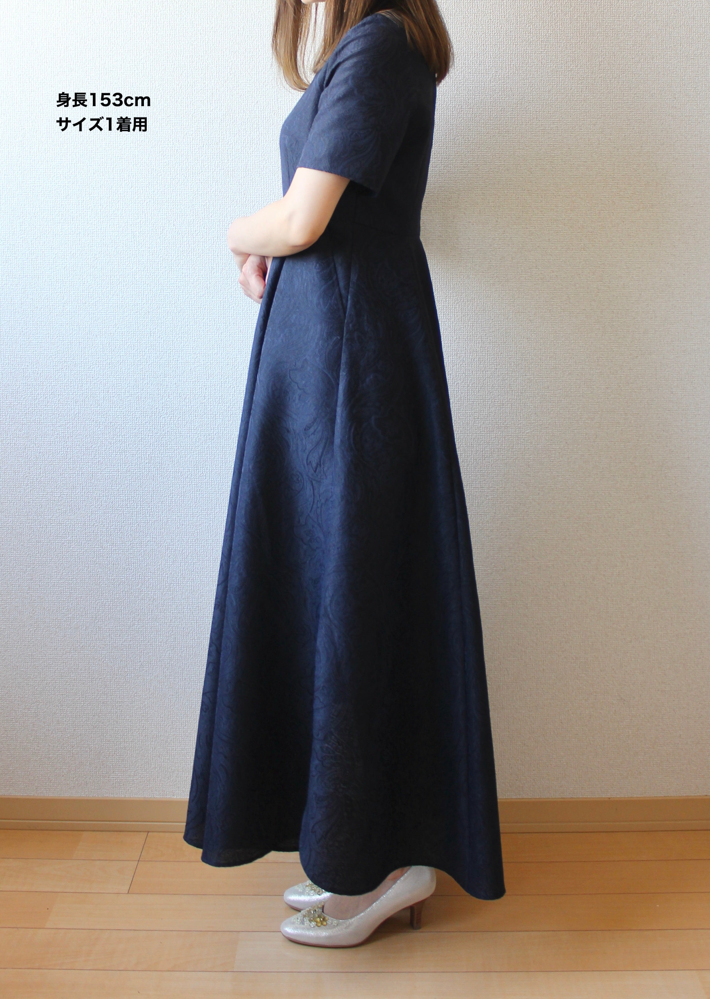 // gourd neck one piece - navy - 【12月下旬〜1月中旬お届け予定】