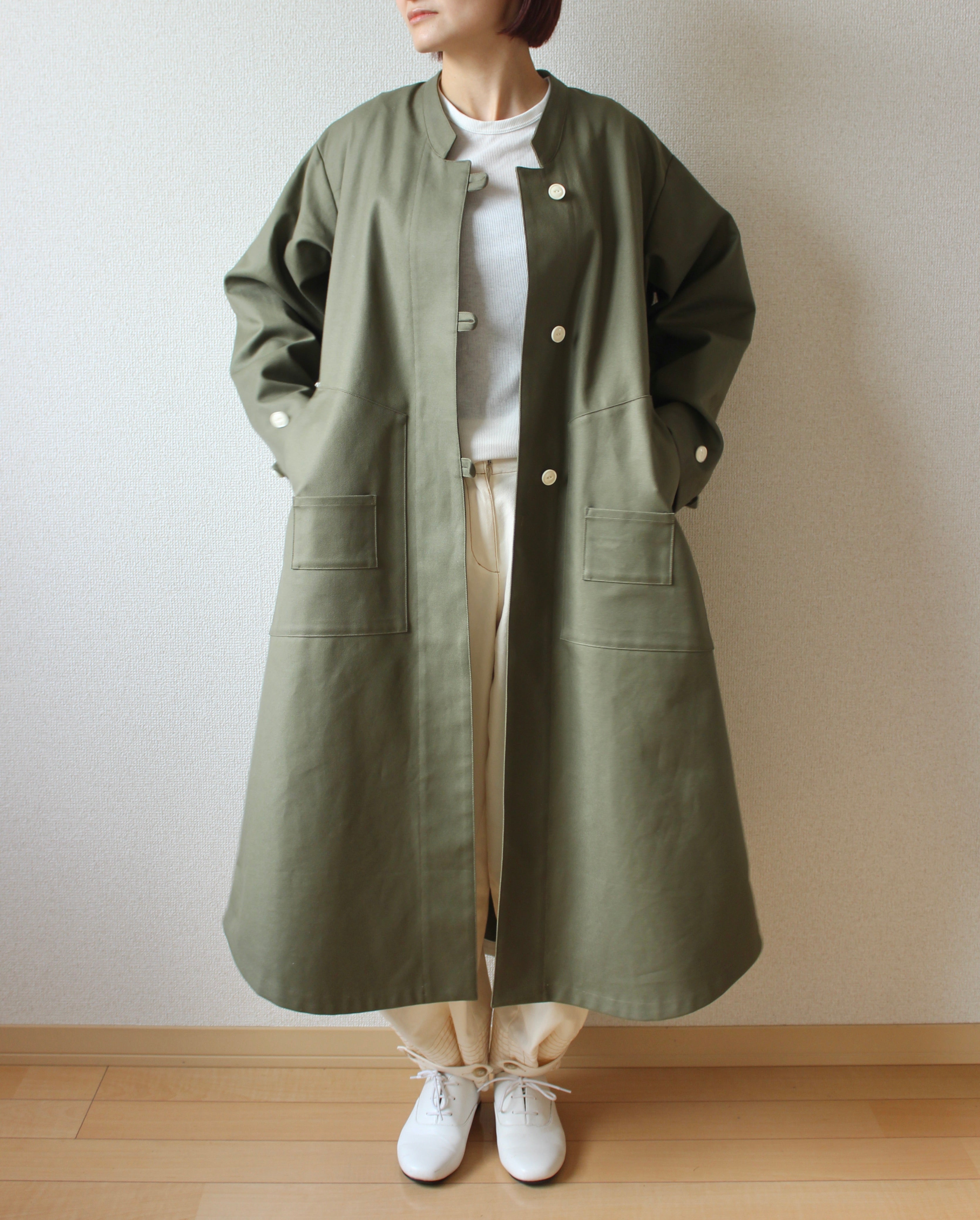// dent neck coat - khaki - 【10月中旬〜下旬お届け予定】
