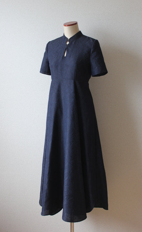// gourd neck one piece - navy - 【12月下旬〜1月中旬お届け予定】