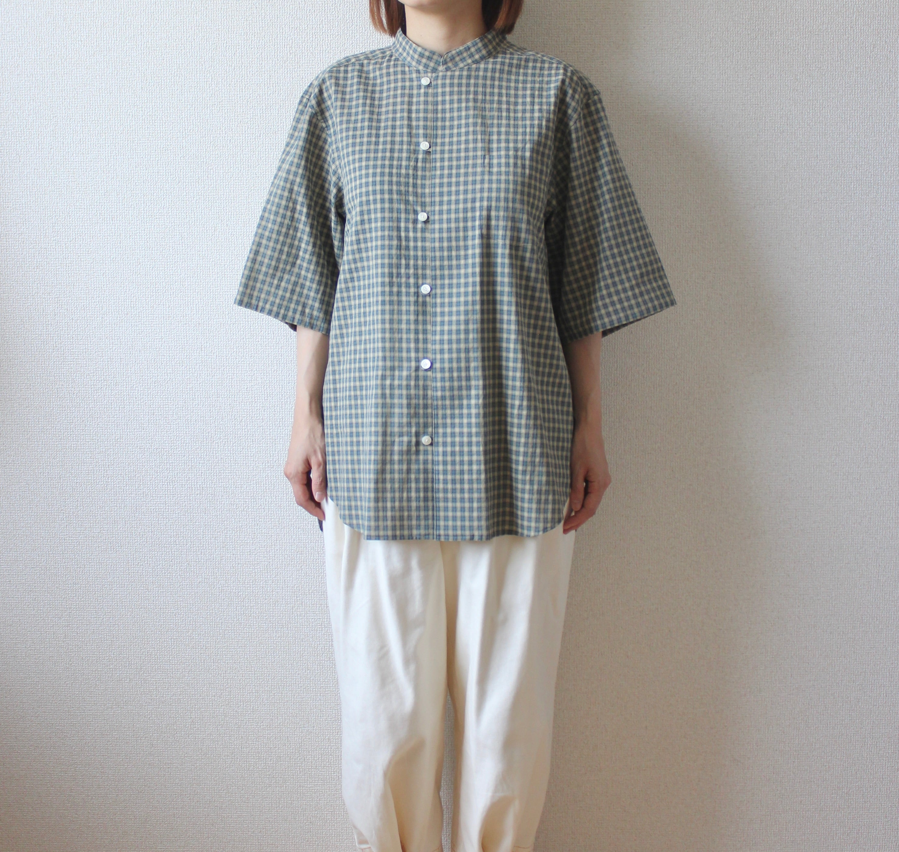 // loop button shirt (half sleeve) - olive -【在庫販売】