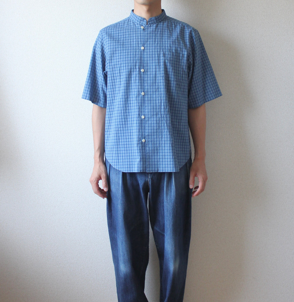 // loop button shirt (half sleeve) - blue -【在庫販売】