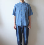 // loop button shirt (half sleeve) - blue -【在庫販売】