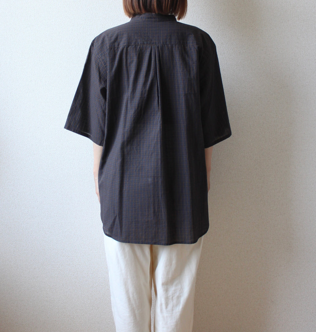 // loop button shirt (half sleeve) - brown -【在庫販売】