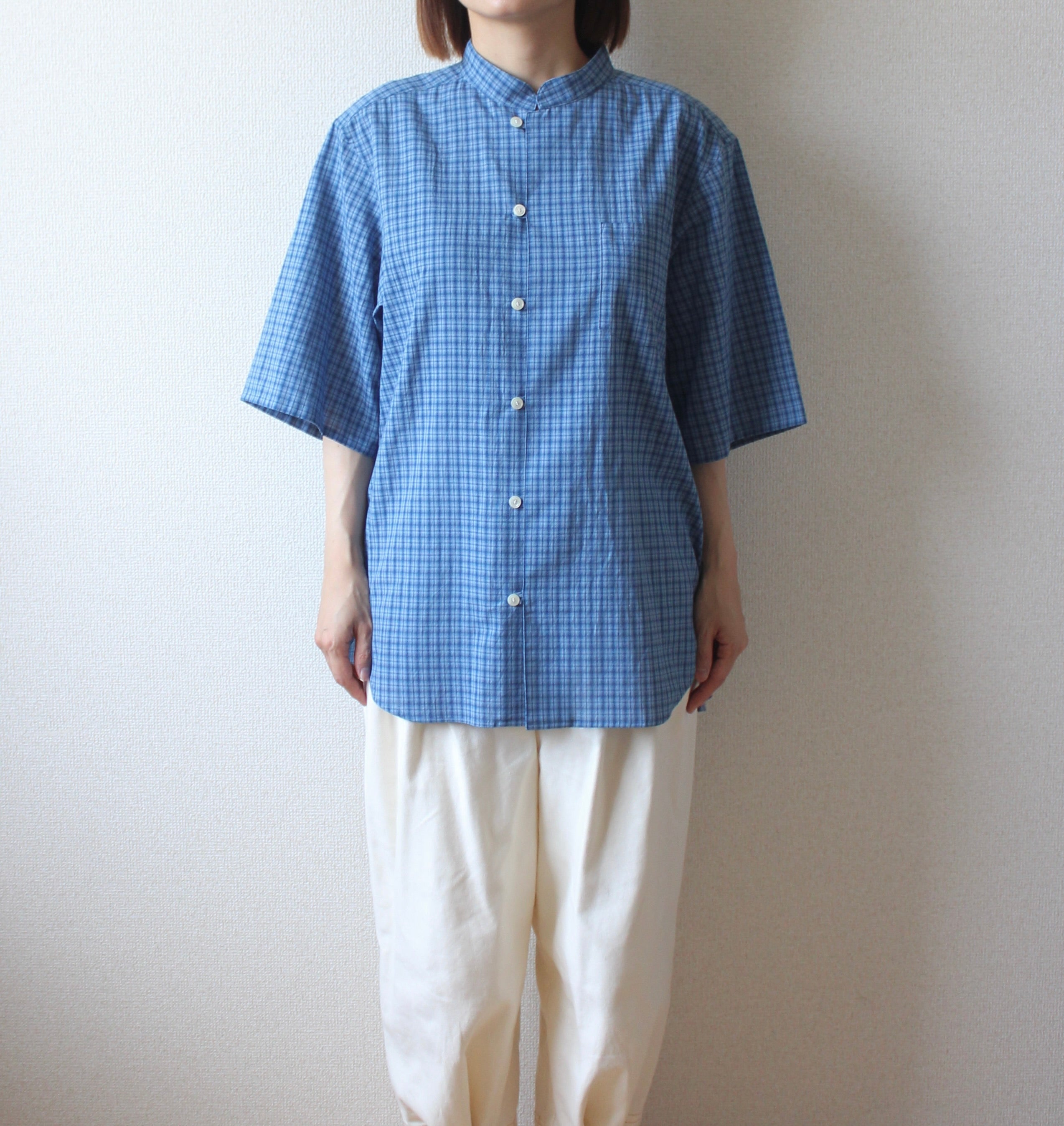 // loop button shirt (half sleeve) - blue -【在庫販売】