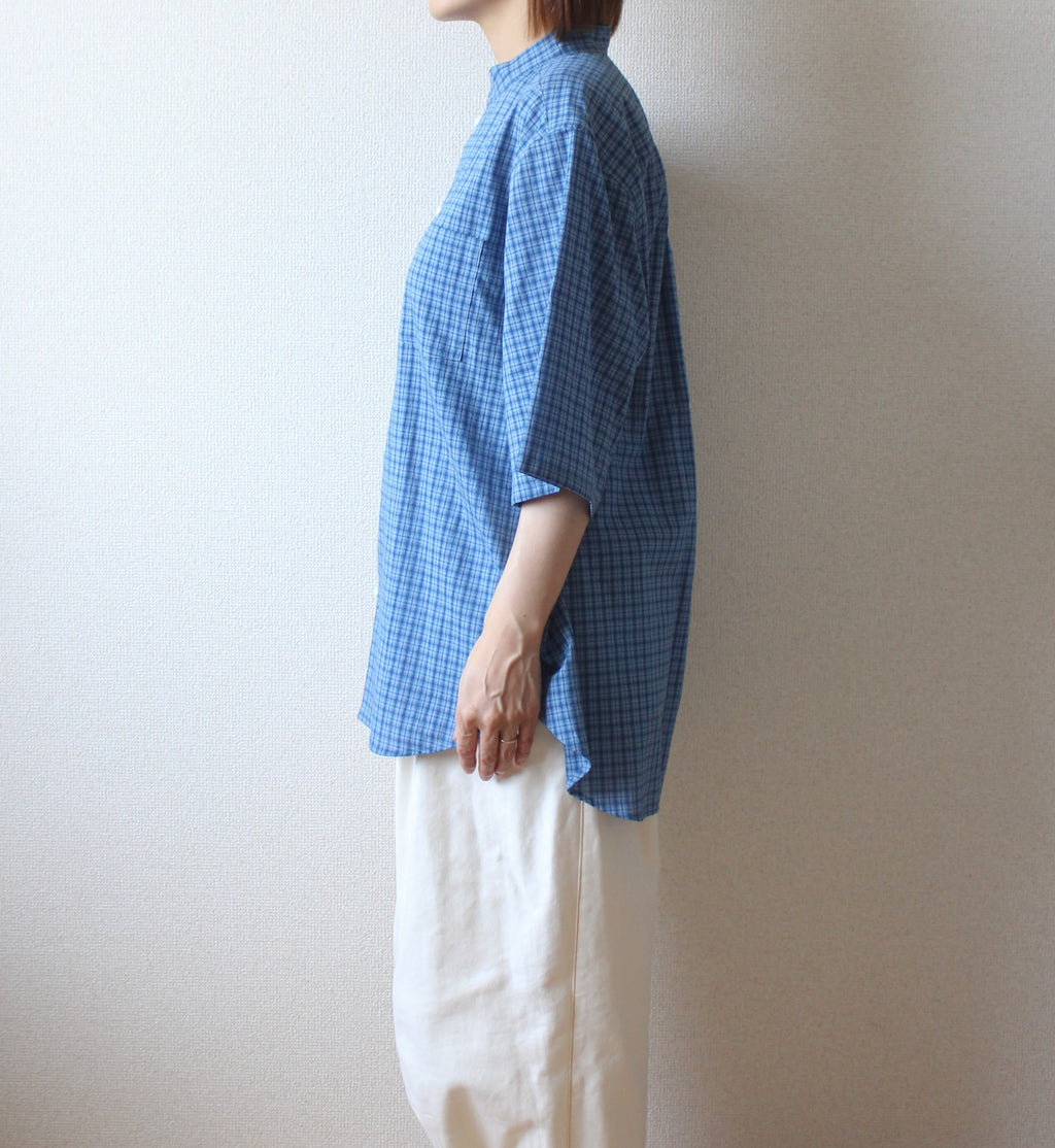 // loop button shirt (half sleeve) - blue -【在庫販売】