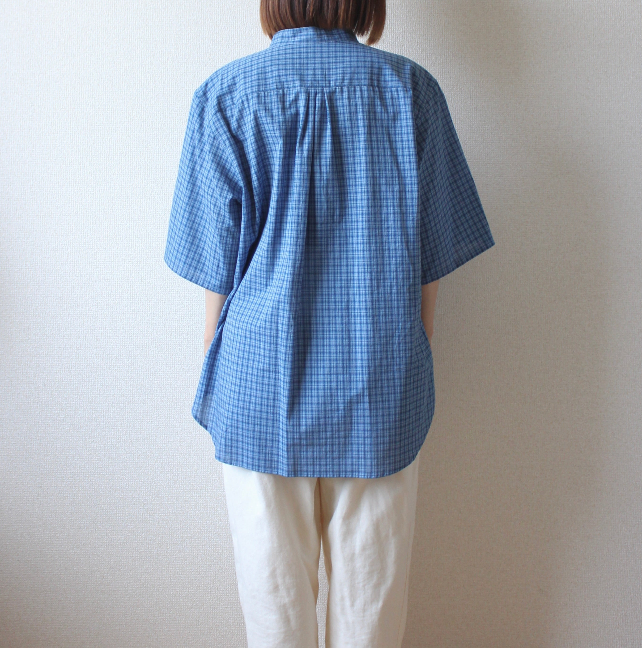 // loop button shirt (half sleeve) - blue -【在庫販売】