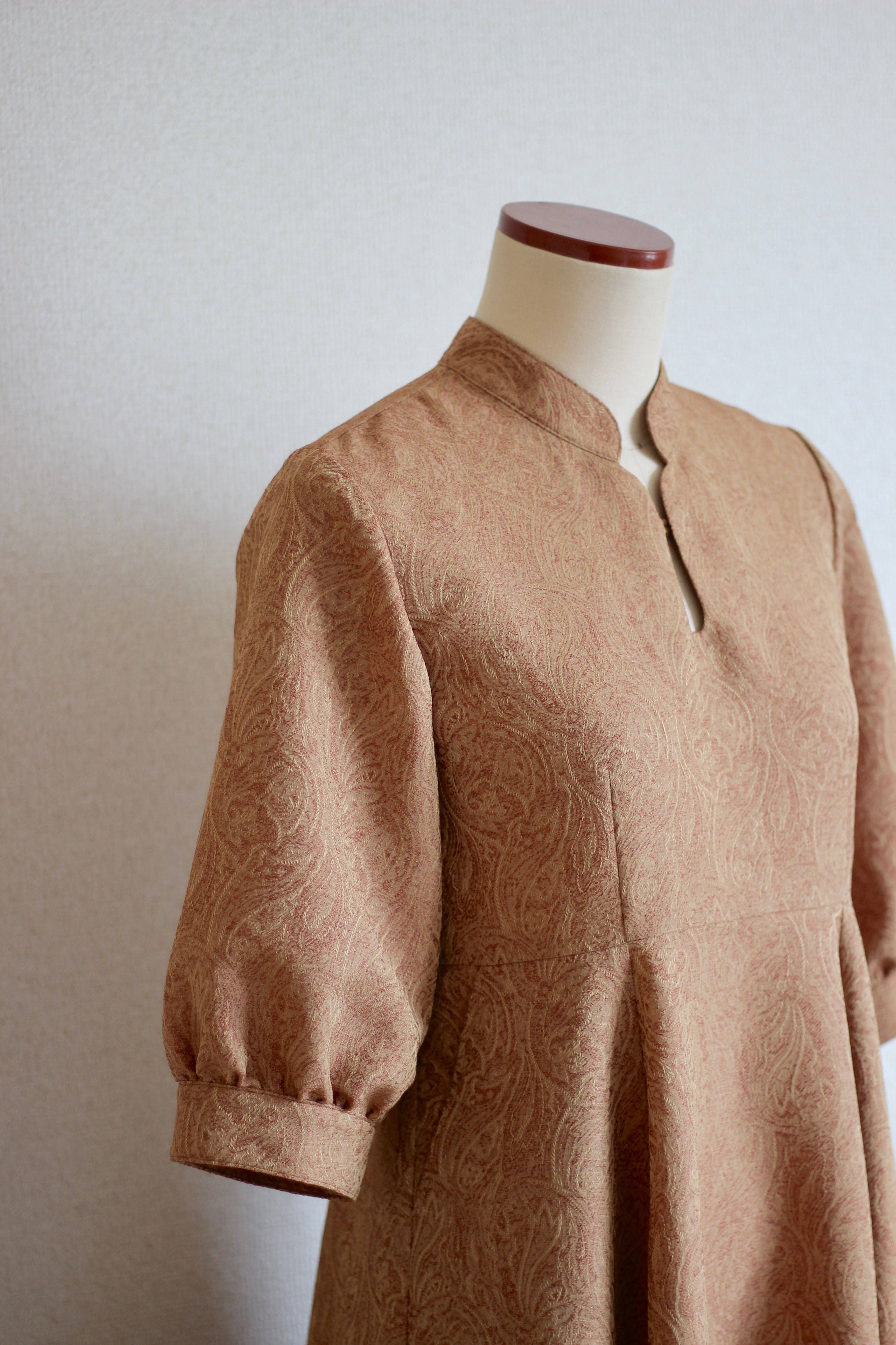 // gourd neck one piece (half sleeve) - orange beige - 【3月下旬〜4月下旬お届け予定】