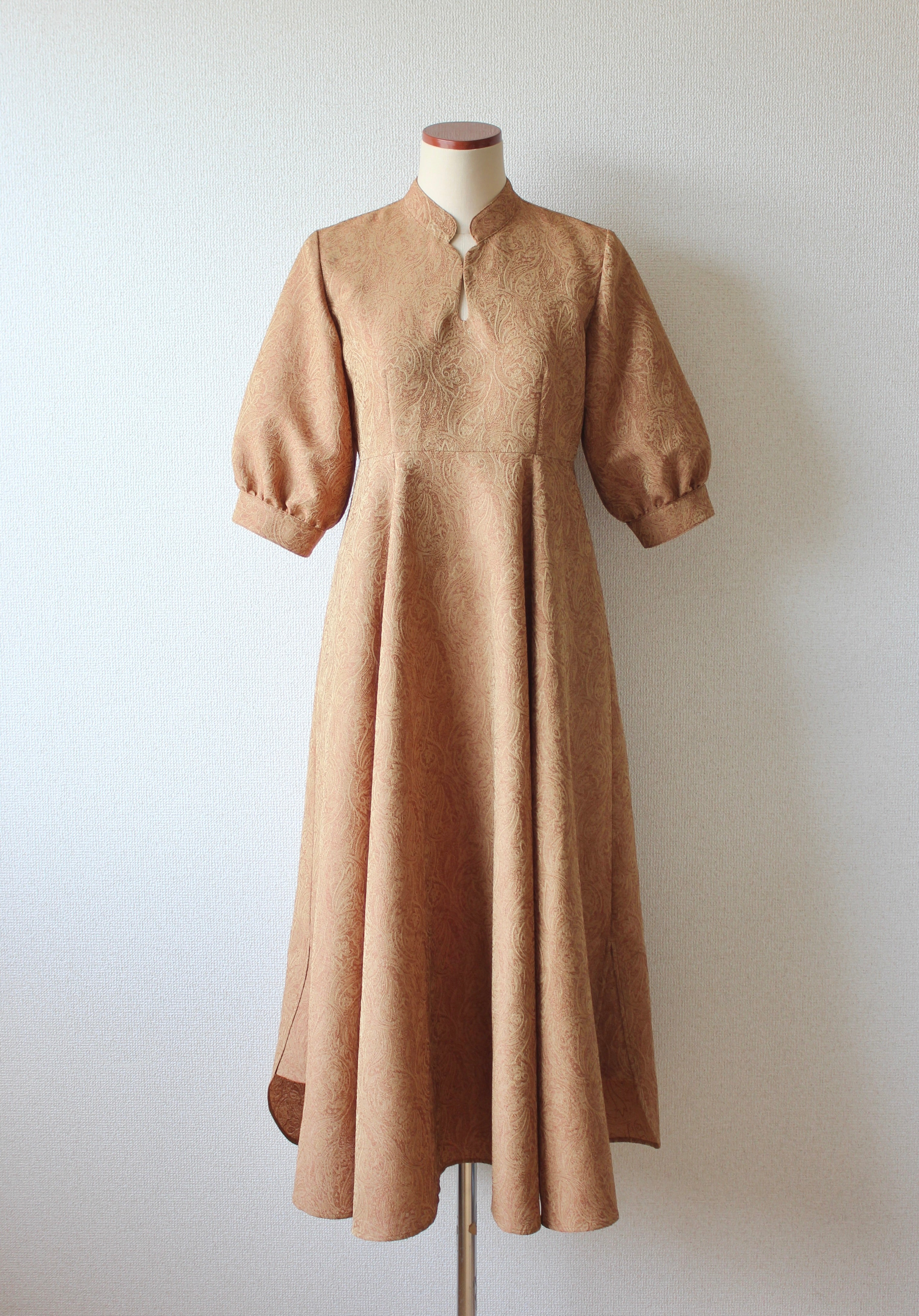 // gourd neck one piece (half sleeve) - orange beige - 【3月下旬〜4月下旬お届け予定】