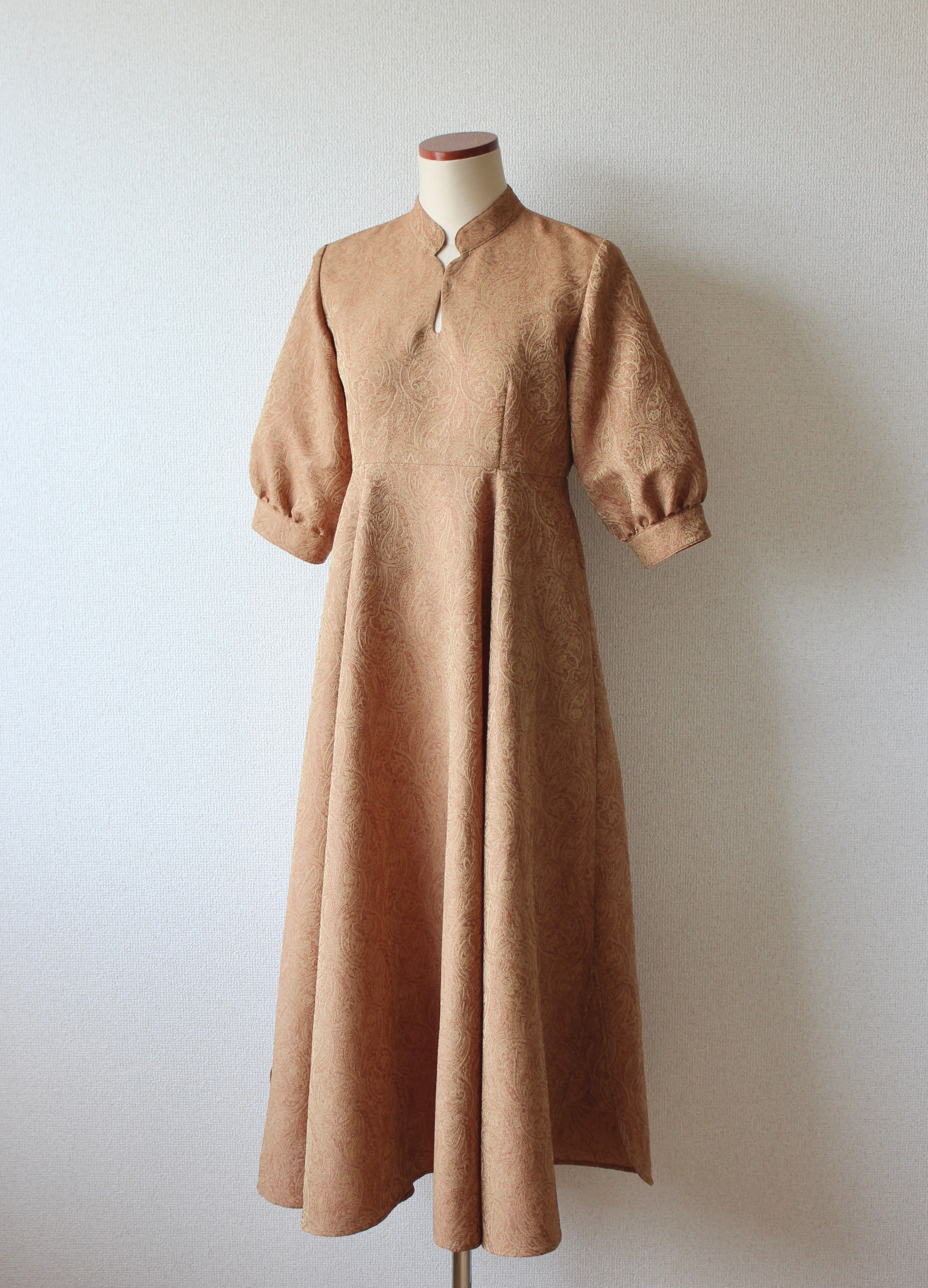 // gourd neck one piece (half sleeve) - orange beige - 【3月下旬〜4月下旬お届け予定】