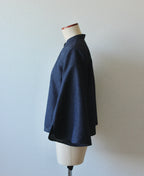 // gourd neck blouse (stem sleeve) - navy - 【3月下旬〜4月下旬お届け予定】
