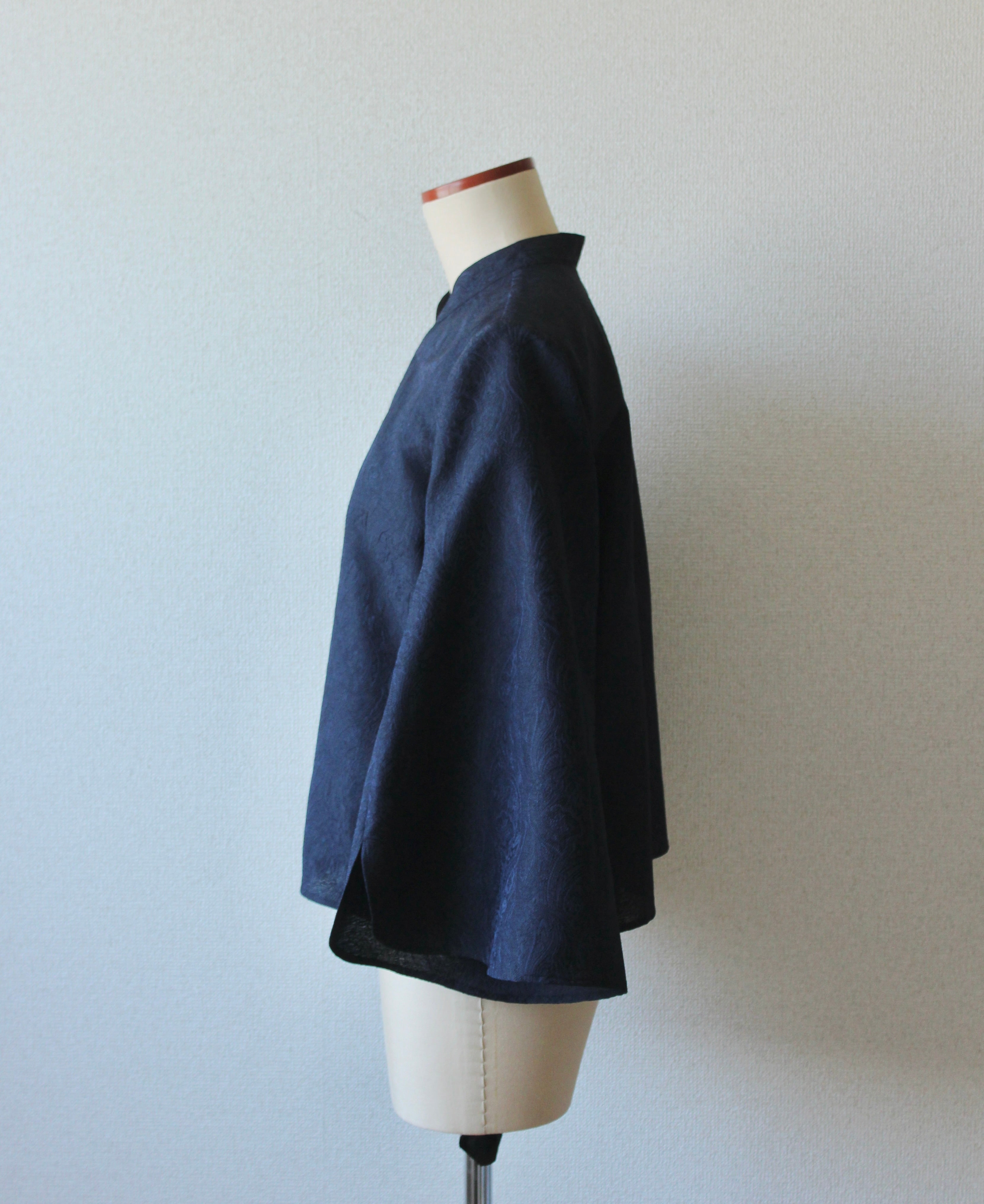 // gourd neck blouse (stem sleeve) - navy - 【3月下旬〜4月下旬お届け予定】