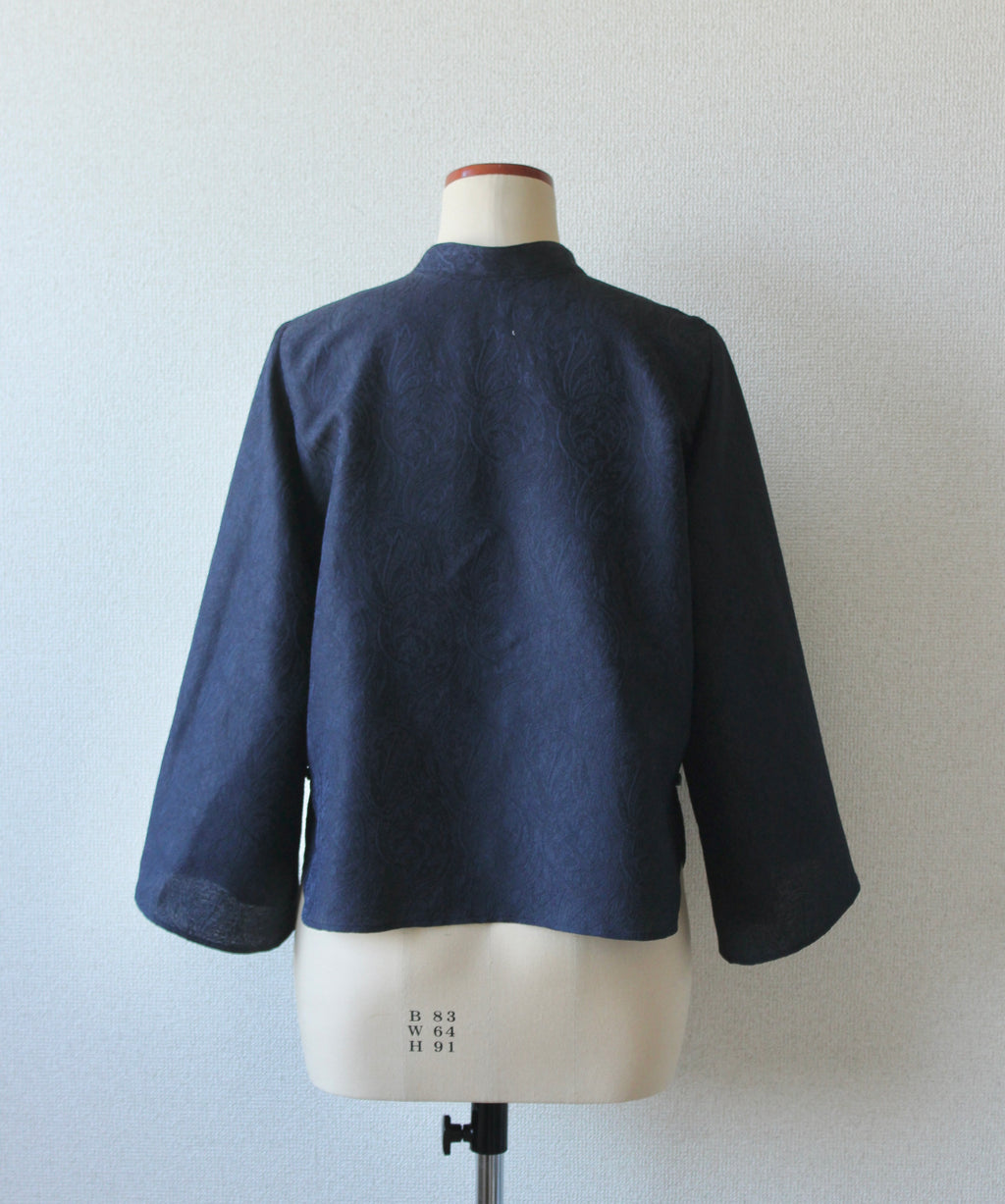 // gourd neck blouse (stem sleeve) - navy - 【3月下旬〜4月下旬お届け予定】