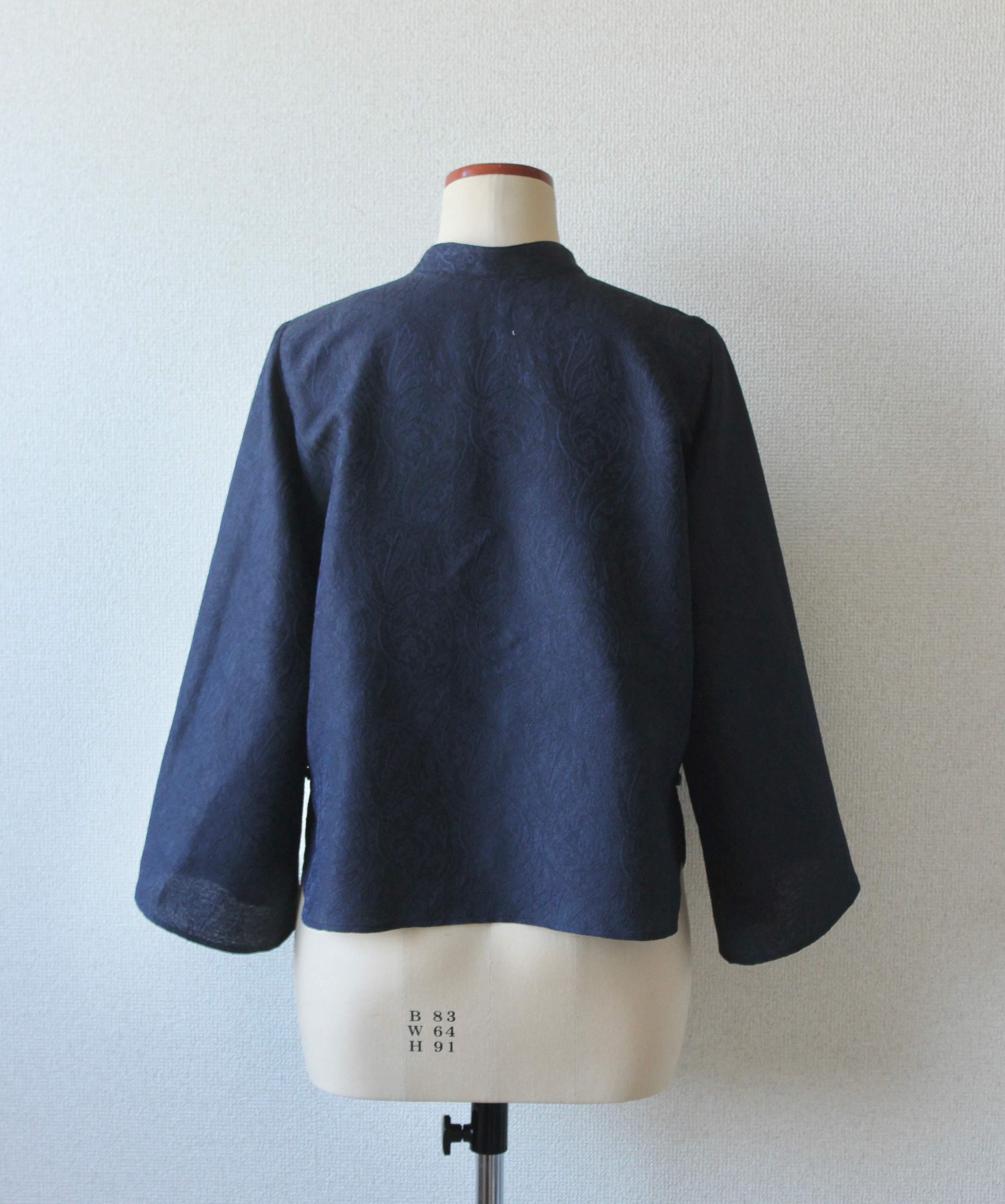 // gourd neck blouse (stem sleeve) - navy - 【3月下旬〜4月下旬お届け予定】