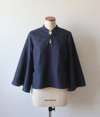 // gourd neck blouse (stem sleeve) - navy - 【3月下旬〜4月下旬お届け予定】