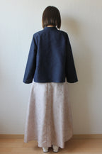 // gourd neck blouse (stem sleeve) - navy - 【3月下旬〜4月下旬お届け予定】