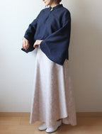 // gourd neck blouse (stem sleeve) - navy - 【3月下旬〜4月下旬お届け予定】