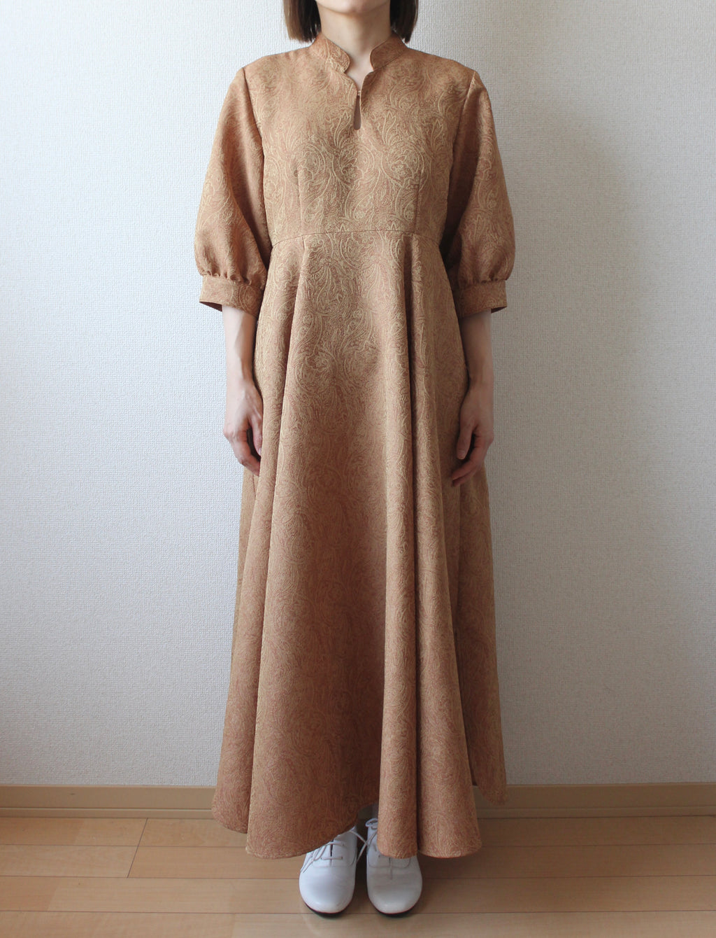 // gourd neck one piece (half sleeve) - orange beige - 【3月下旬〜4月下旬お届け予定】