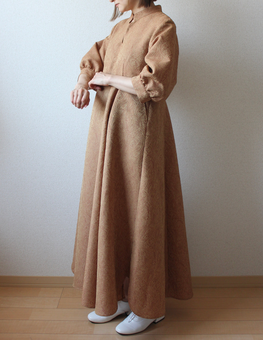 // gourd neck one piece (half sleeve) - orange beige - 【3月下旬〜4月下旬お届け予定】
