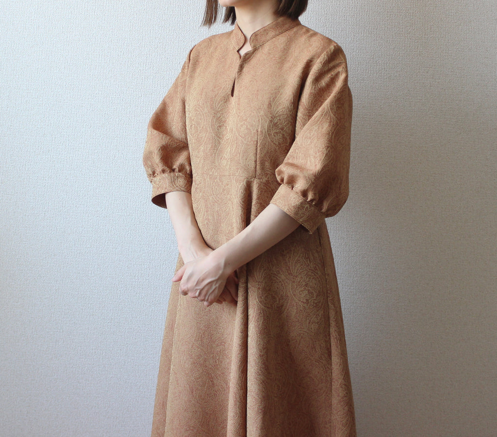 // gourd neck one piece (half sleeve) - orange beige - 【3月下旬〜4月下旬お届け予定】