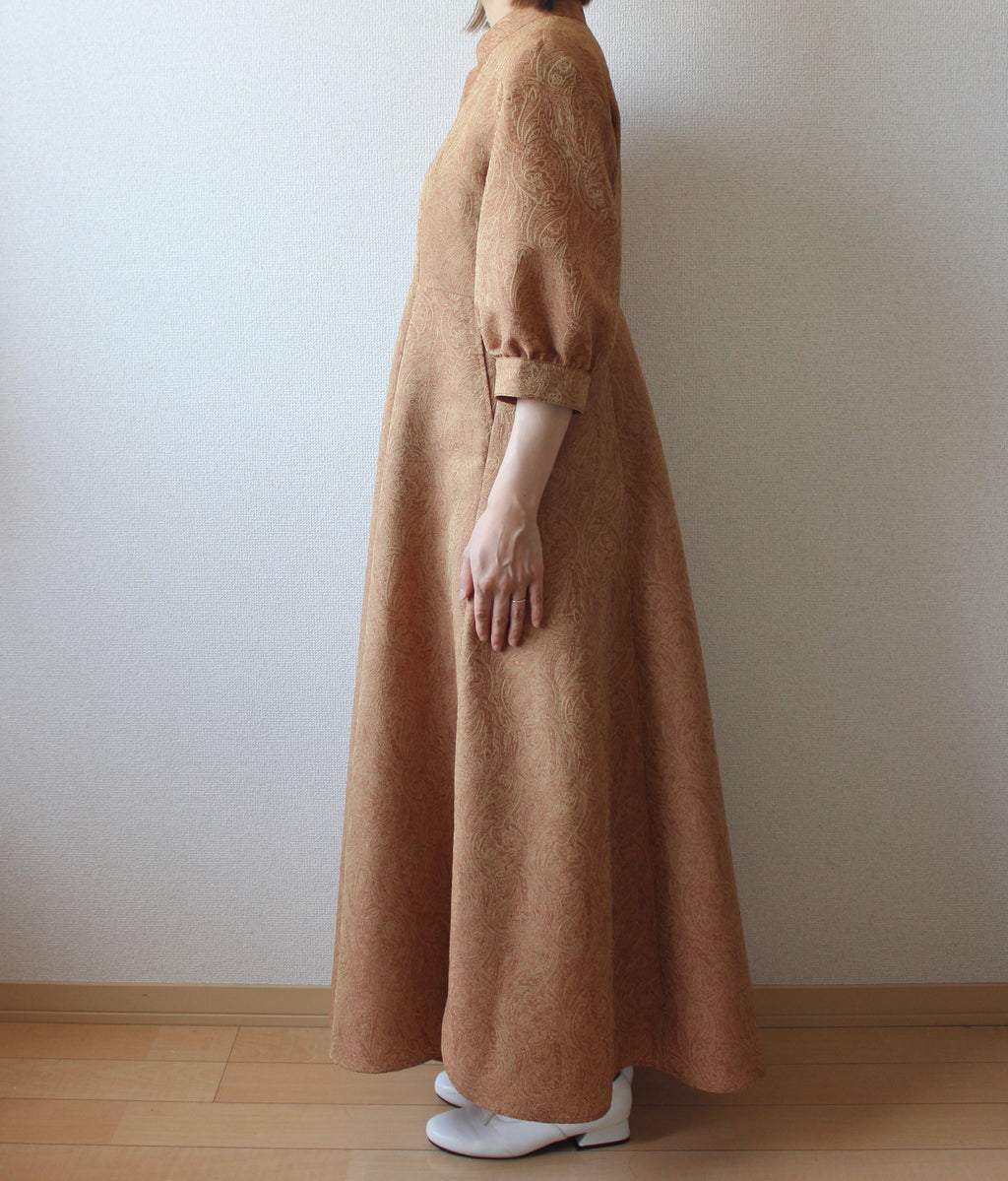 // gourd neck one piece (half sleeve) - orange beige - 【3月下旬〜4月下旬お届け予定】