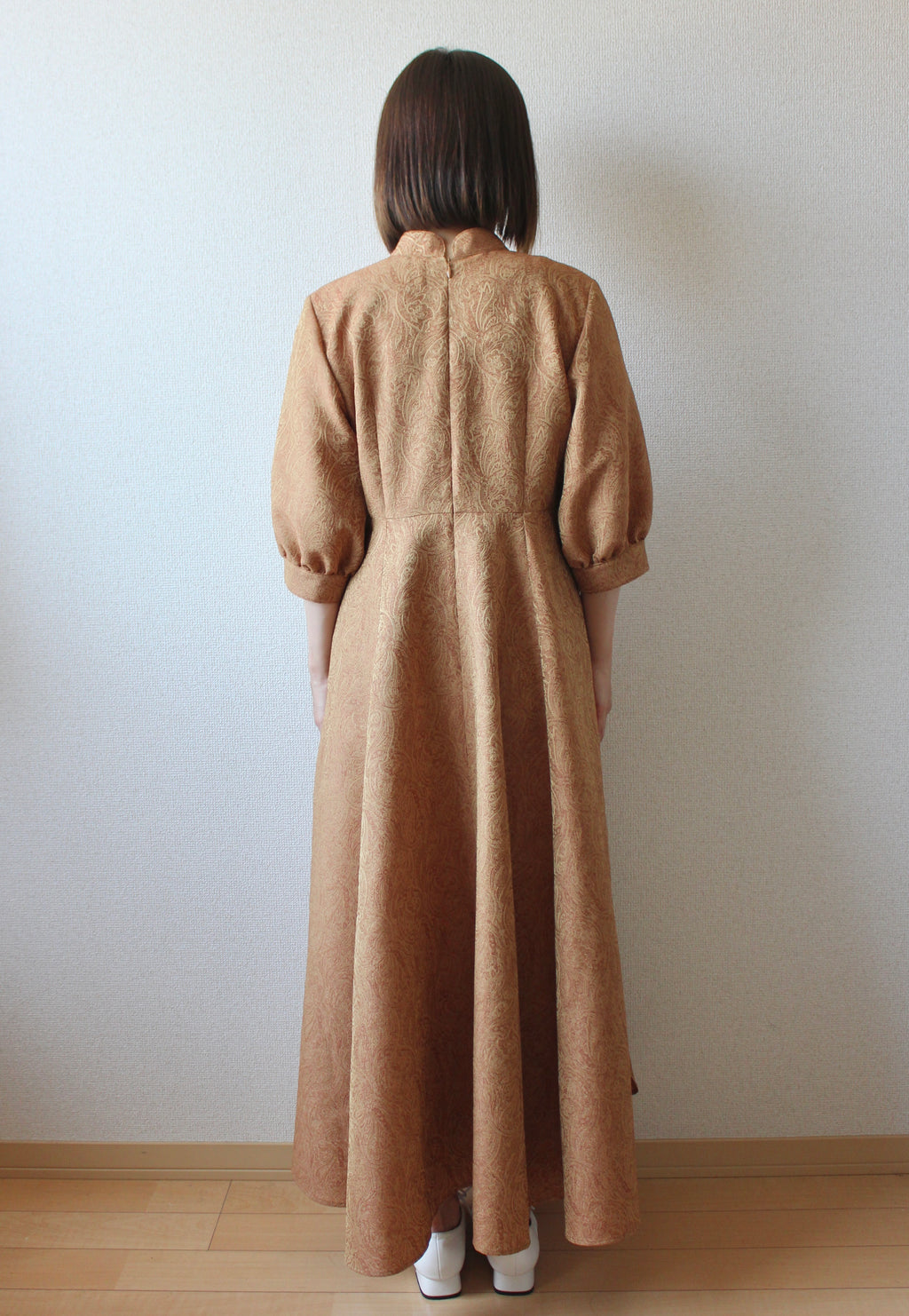 // gourd neck one piece (half sleeve) - orange beige - 【3月下旬〜4月下旬お届け予定】